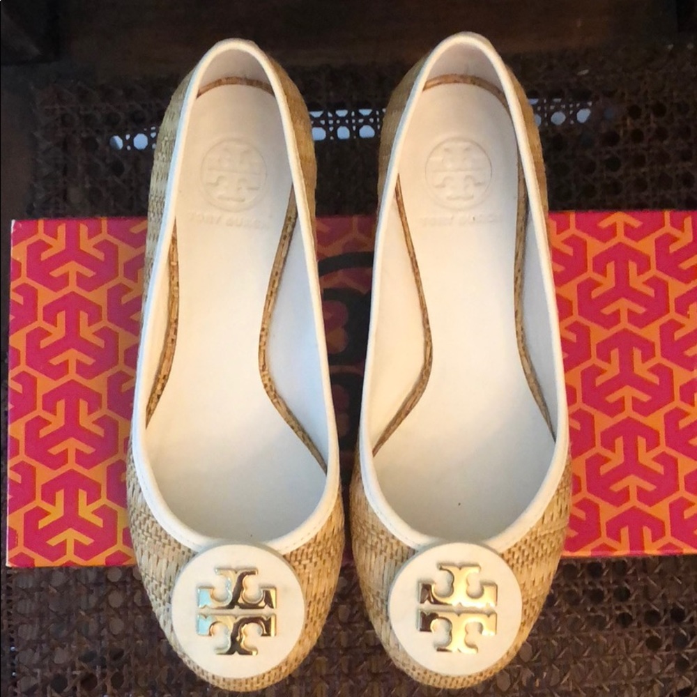 Tory Burch Reva Raffia Straw Ballet Flats